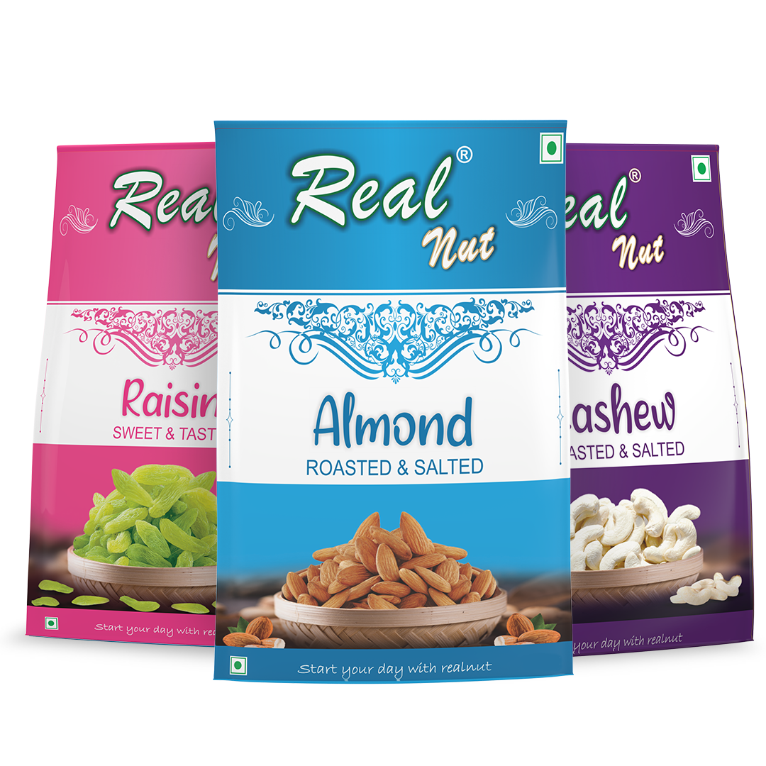 CASHEW ROASTED SALTED, ALMOND ROASTED SALTED AND RAISINS SWEET TASTY